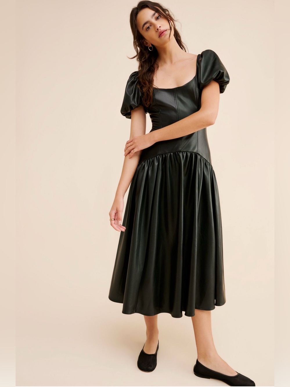 Hutch Vegan Leather Drop Waist Midi Dress